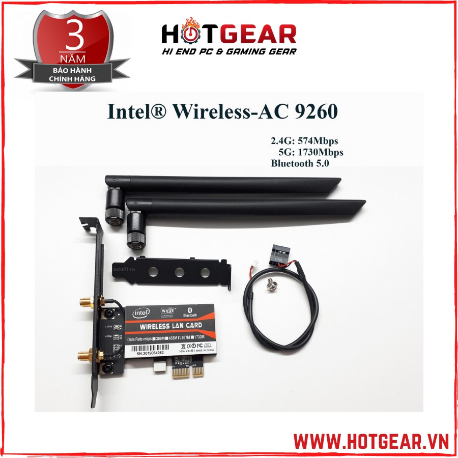 Card WIFI PC 9260 AC tích hợp Bluetooth 5.0 tốc độ 1.73 Gbps cho máy bàn dùng chip Intel AC9260