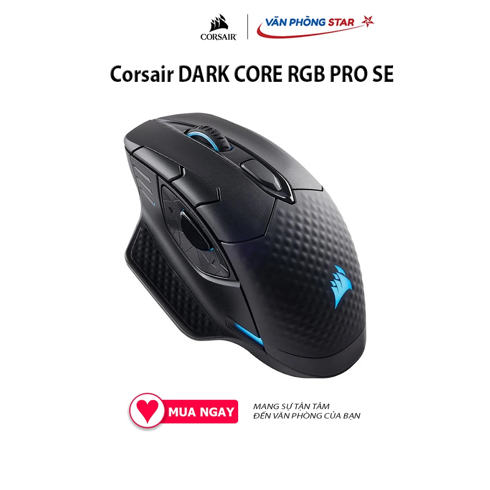 Chuột không dây Corsair DARK CORE, RGB PRO SE RGB Led, Nút bấm omron, thiết kế gaming DPI lên đến 16000 kết nối wireless