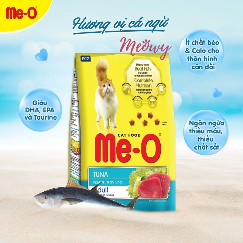 THỨC ĂN MÈO LỚN Me-O Dạng hạt Vị cá thu Túi 1.2kg Xuất xứ Thái Lan