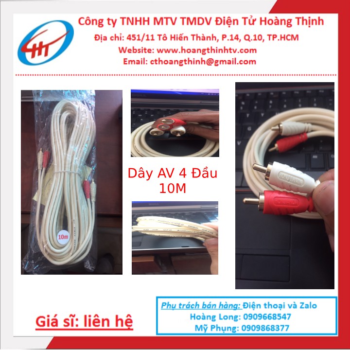 DÂY AV | Dây AV 4 đầu HJD . Chiều dài 10M Màu , Đồng Nguyên Chất - AV4D10M