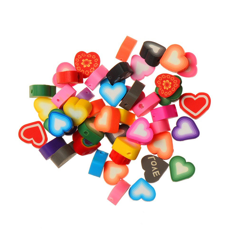 Bộ 50 Hạt Đất Sét Polymer 10mm Hình Trái Tim/Hoa Mận Làm Trang Sức Thủ Công