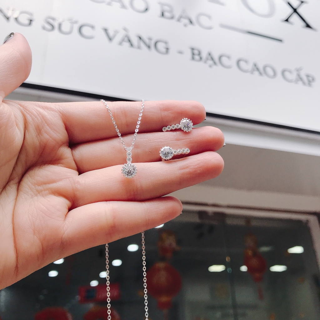 Bộ Trang Sức Bạc Ta Cao Cấp CaoBac Silver  Ổ Đá Đuôi Dài Cá Tính Cho Bạn Nữ