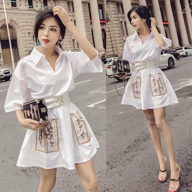 (Sẵn S) Đầm somi laza kèm đai