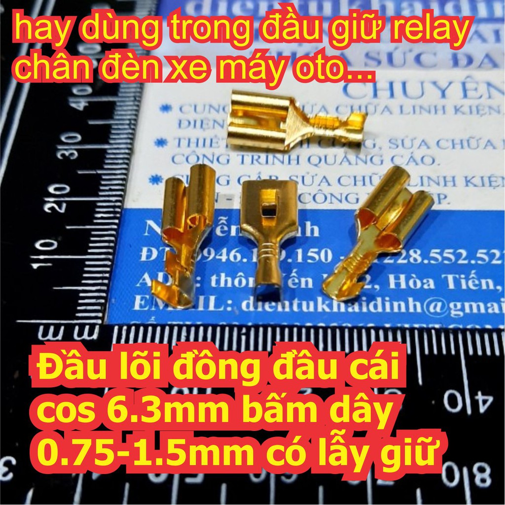 50 cái Đầu lõi đồng đầu cái header jack cos 6.3mm bấm dây 0.75-1.5mm có lẫy giữ kde6955