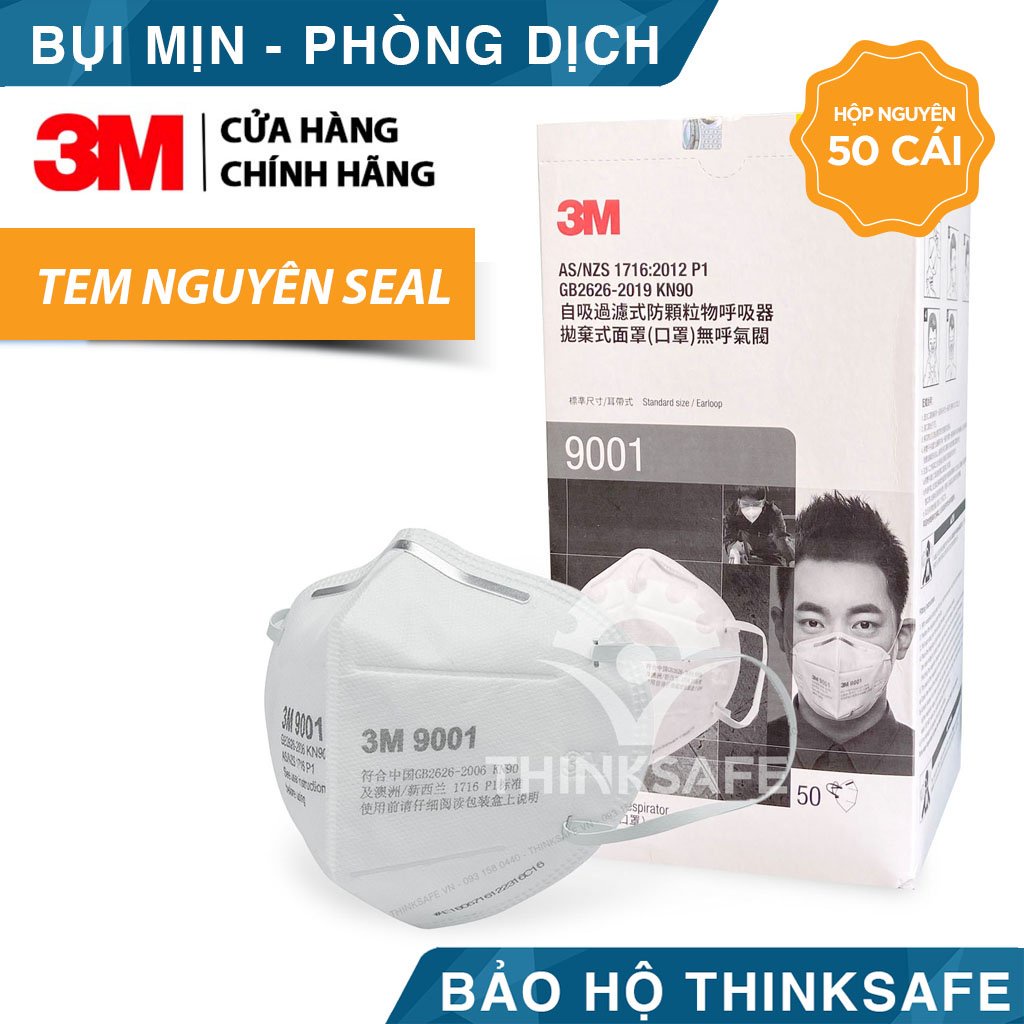 Khẩu trang 3M 9001, đẹp, vải kháng khuẩn, màu trắng 4d, dùng cho y tế, bụi mịn, 4 lớp, đẹp, 3M chính hãng Thinksafe