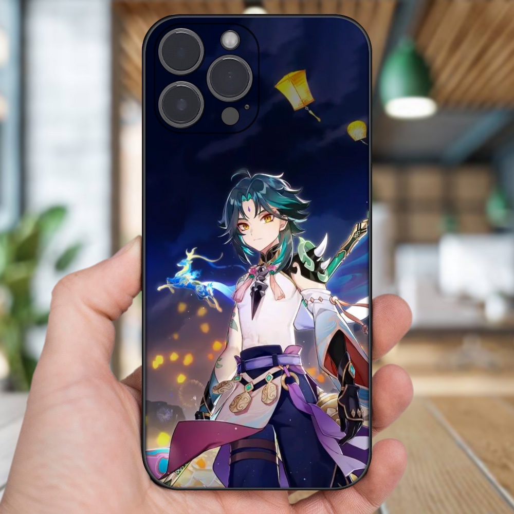 Ốp lưng iPhone 13 Pro Max dẻo đen cạnh vuông in hình Xiao Genshin Impact