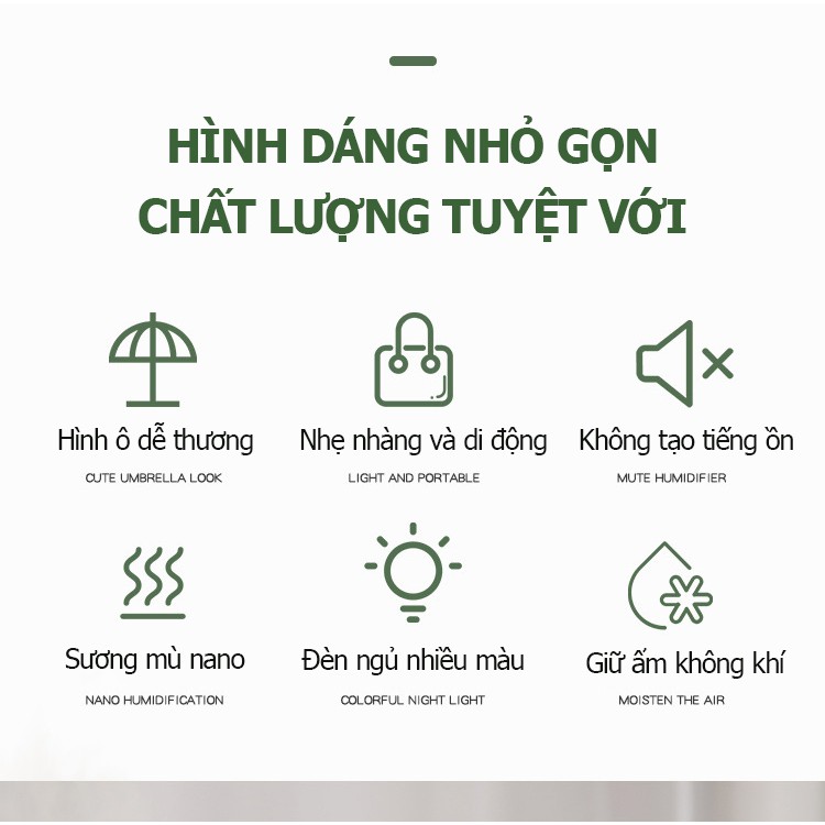 Máy phun sương tạo ẩm mini dùng cho phòng ngủ, văn phòng- không giới hạn kích cỡ bình chứa, công nghệ phun sương nano