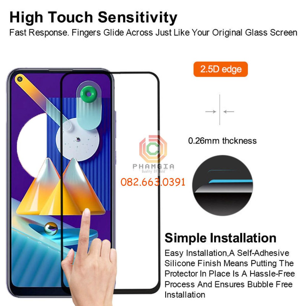 Kính cường lực Samsung Galaxy M51 Full màn Full keo, 9H bền, chuẩn