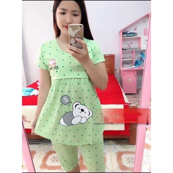 Bộ bầu và sau sinh GẤU LỬNG lật ti, chất cotton cho mẹ bầu mặc nhà và cho con bú mùa hè