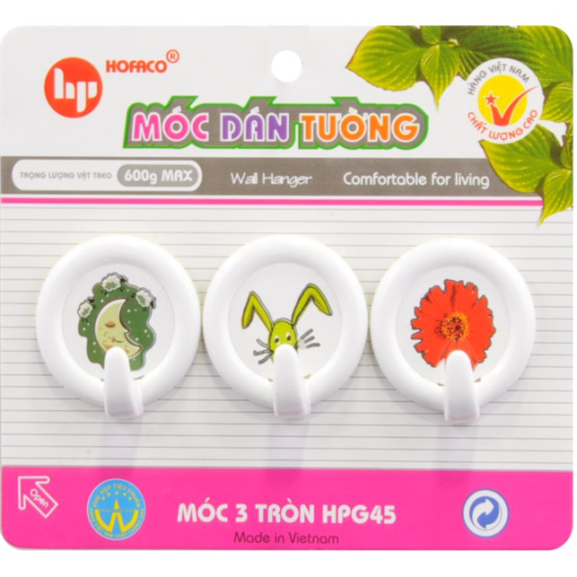 Móc dán 3 tròn HPG45 – Móc dán tường bằng nhựa cao cấp HOFACO – Móc dán tường họa tiết dễ thương