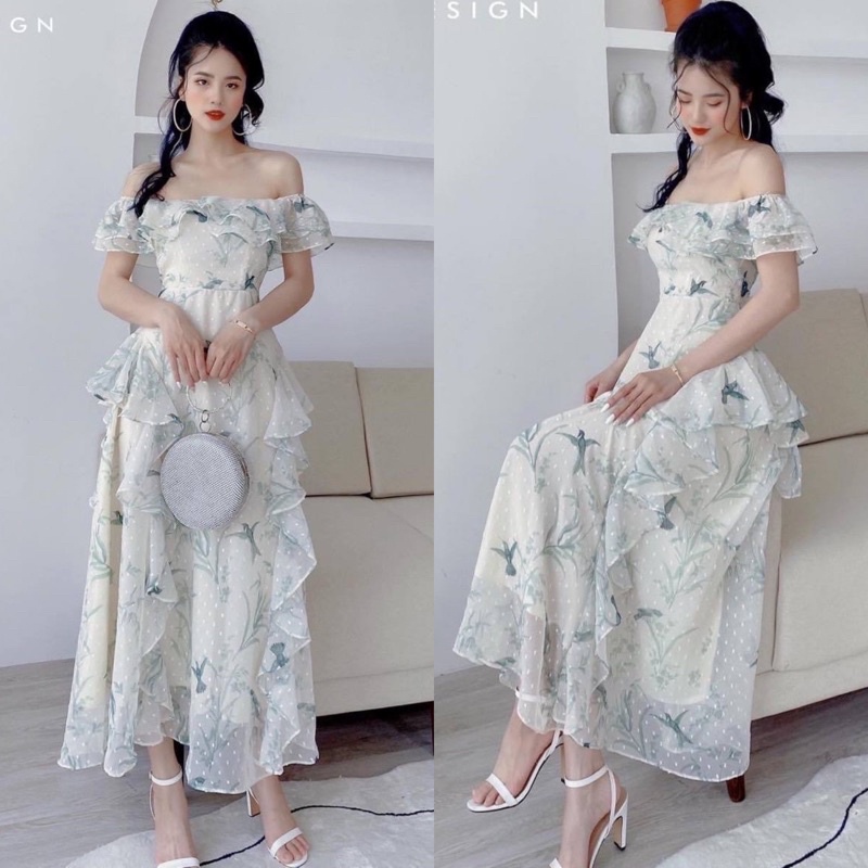 ĐẦM MAXI HOA BÈO BẸT VAI