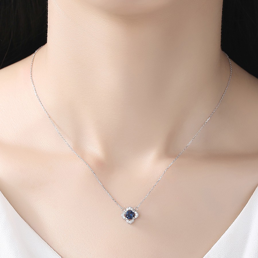 Vòng Cổ Bạc Nữ S925 Hình Hoa Bốn Cánh Đính Đá Màu Xanh Lam DB-2394- Bảo Ngọc Jewelry