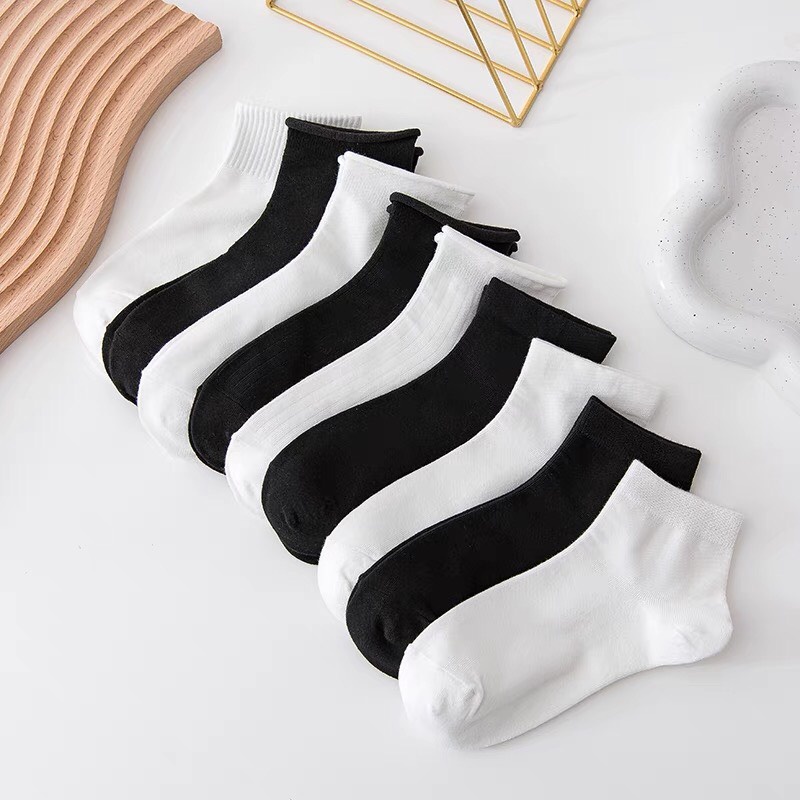 combo 10 đôi vớ trắng đen mắt cá chân dày