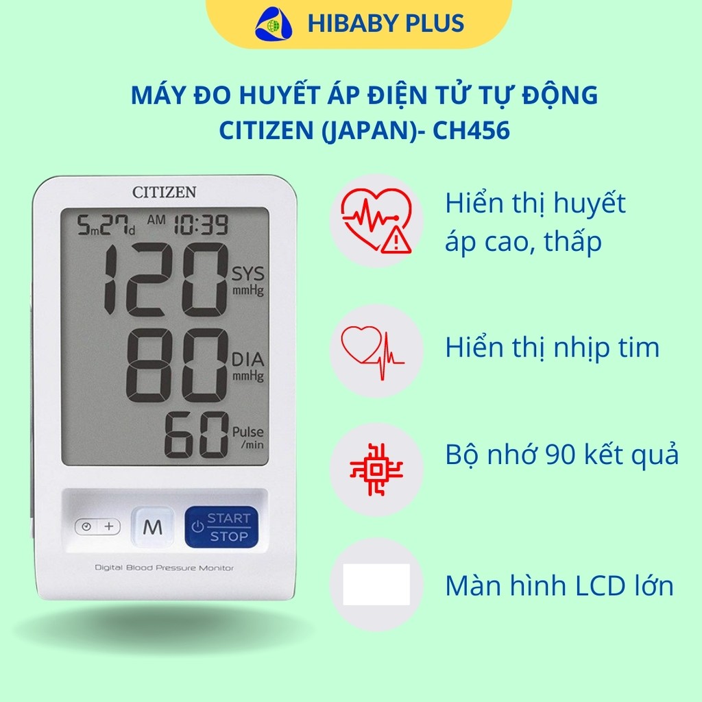 Máy đo huyết áp điện tử bắp tay Citizen CH456 Nhật Bản loại tốt nhất (vượt trội hơn omron hem 7121 và jpn600)