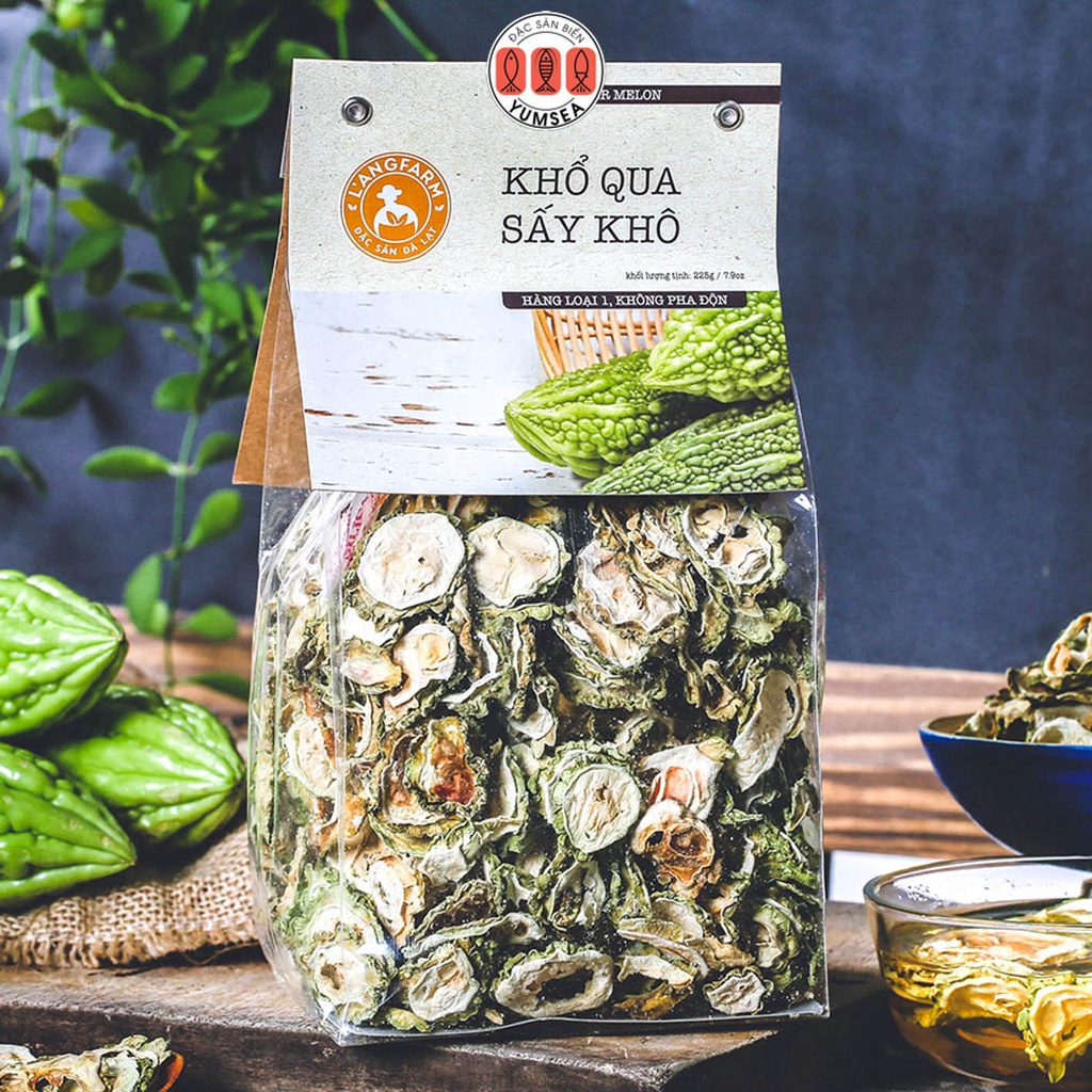 Khổ qua sấy khô, 225g, bịch, mẫu nhãn kẹp