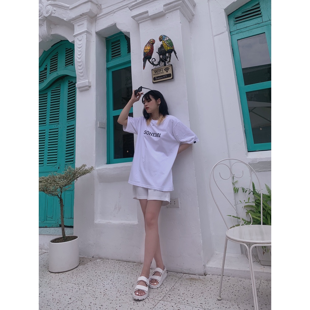 Áo thun unisex trắng basic TEE phom rộng tay lỡ dành cho nam nữ SOHEMI
