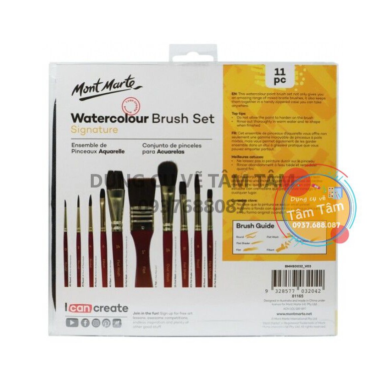 [ TÂM TÂM ]-Bộ cọ vẽ màu nước Mont Marte 10 cây-