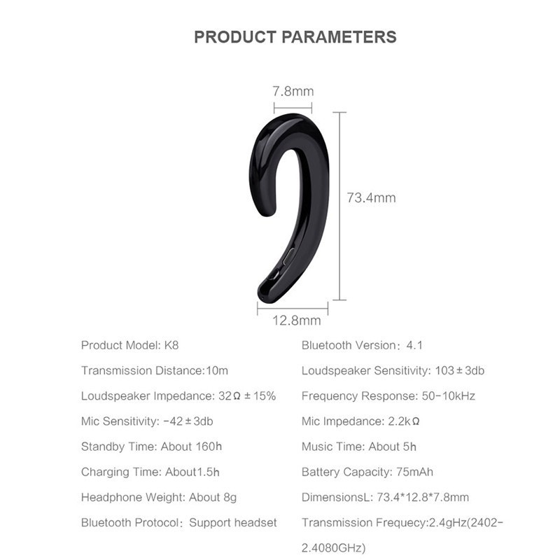 Tai Nghe Bluetooth Mini Dạng Móc Vành Tai