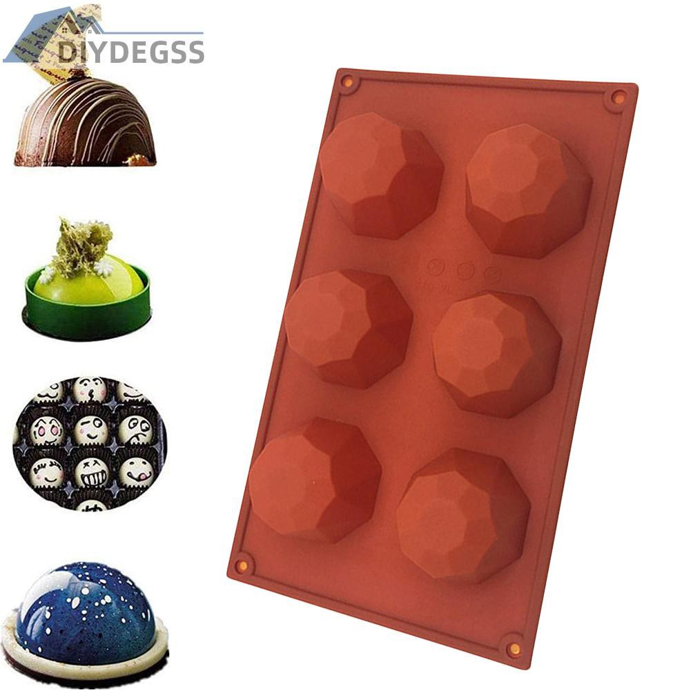 Diydegss2 Silicone Cake Molds 6-Cavity Diamond Chocolate Mooncake Mould Baking Tray