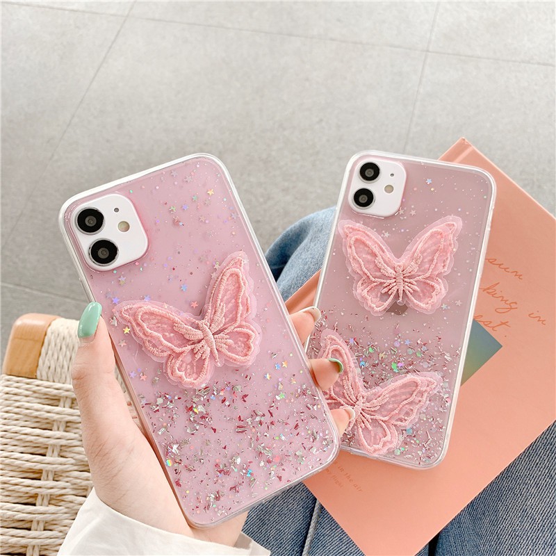 Samsung Galaxy A6 A8 Plus A7 A9 J4 J6 Plus J4 + J8 2018 J2 J5 J7 Prime Bling Soft Phone Case Cartoon Lace Butterfly Back Full Cover Casing