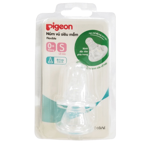 Núm ty Pigeon silicon siêu mềm nhiều size cho bé. Vỉ 2 cái.