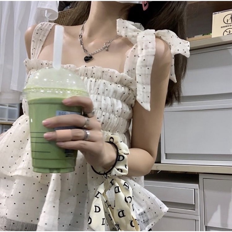 Áo Hai Dây Babydoll Chấm Bi Thắt Nơ Vai Xinh Xắn