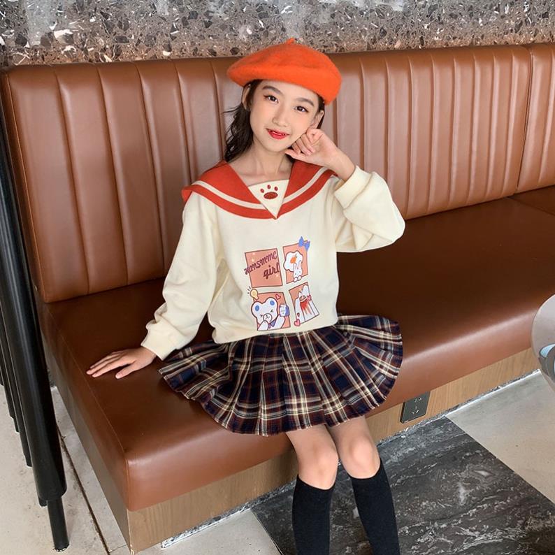 TB Bộ áo sweater + chân váy xếp ly thời trang mùa thu Hàn Quốc cho bé gái từ 4 5 6 7 9 8 10 11 12 13 14 15 tuổI