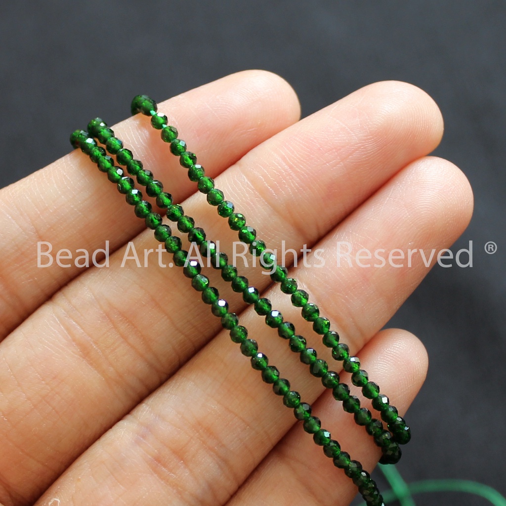 2MM Đá Lục Bảo Xanh Lá Đậm Xử Lý Nhiệt Giác Cắt, Mộc, Hoả, Đá Phối Vòng Tay Phong Thuỷ, Chuỗi Hạt S50