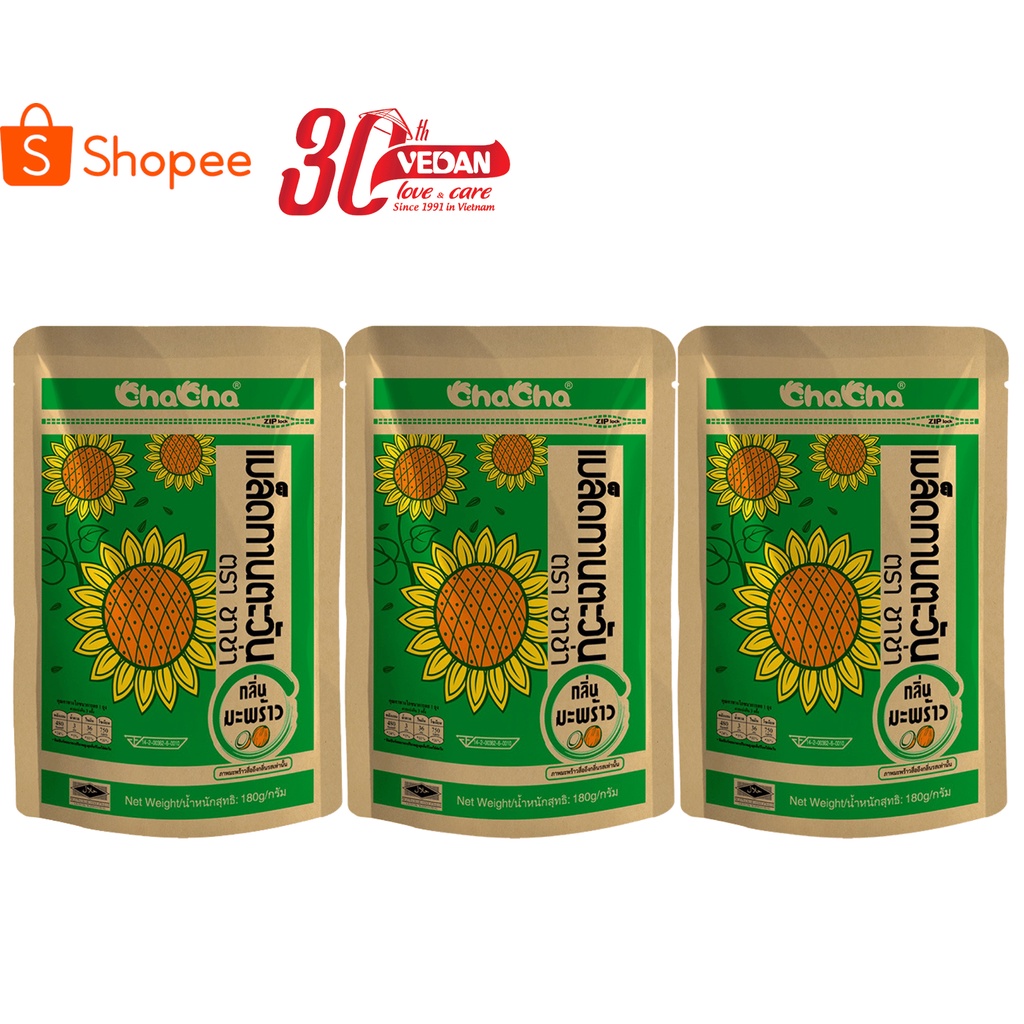 Combo 3 gói Hạt hướng dương CHACHA vị Dừa 180g