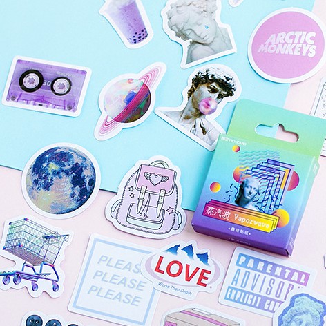 Set 80 Sticker Retro Aesthenic Hình Dán Trang Trí Sổ Tay Nhật Ký Điện Thoại Khay Đựng Bút M029