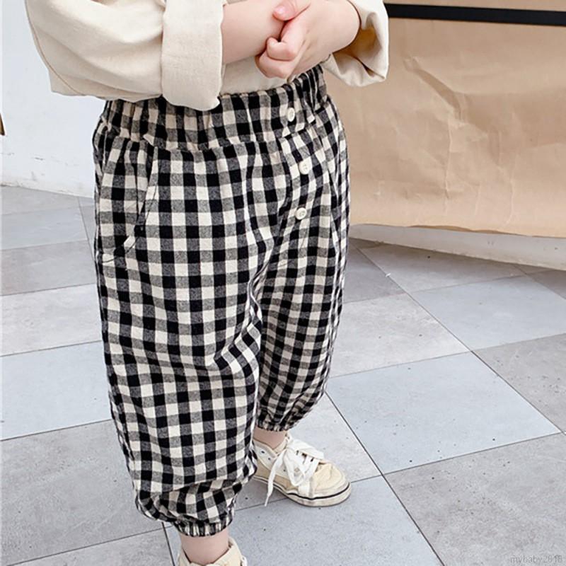 MYBABY Baby Girls Boy Cotton Pants Pocket Lattice Baby Loose Casual Pants