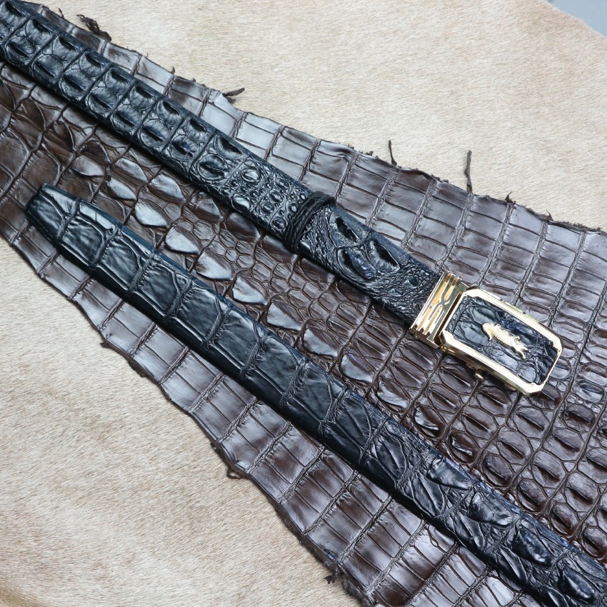 Dây nịt - Thắt lưng nam da cá sấu Konavis bản to liền nguyên con gai lưng màu đen bản 4.0 Cm - CB03-01G