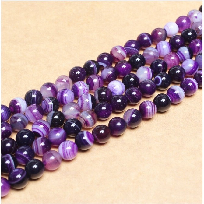 Chuỗi Hạt Đá Tròn Màu Tím Tự Nhiên Thời Trang Kích Thước 4 6 8 10 mm 15"