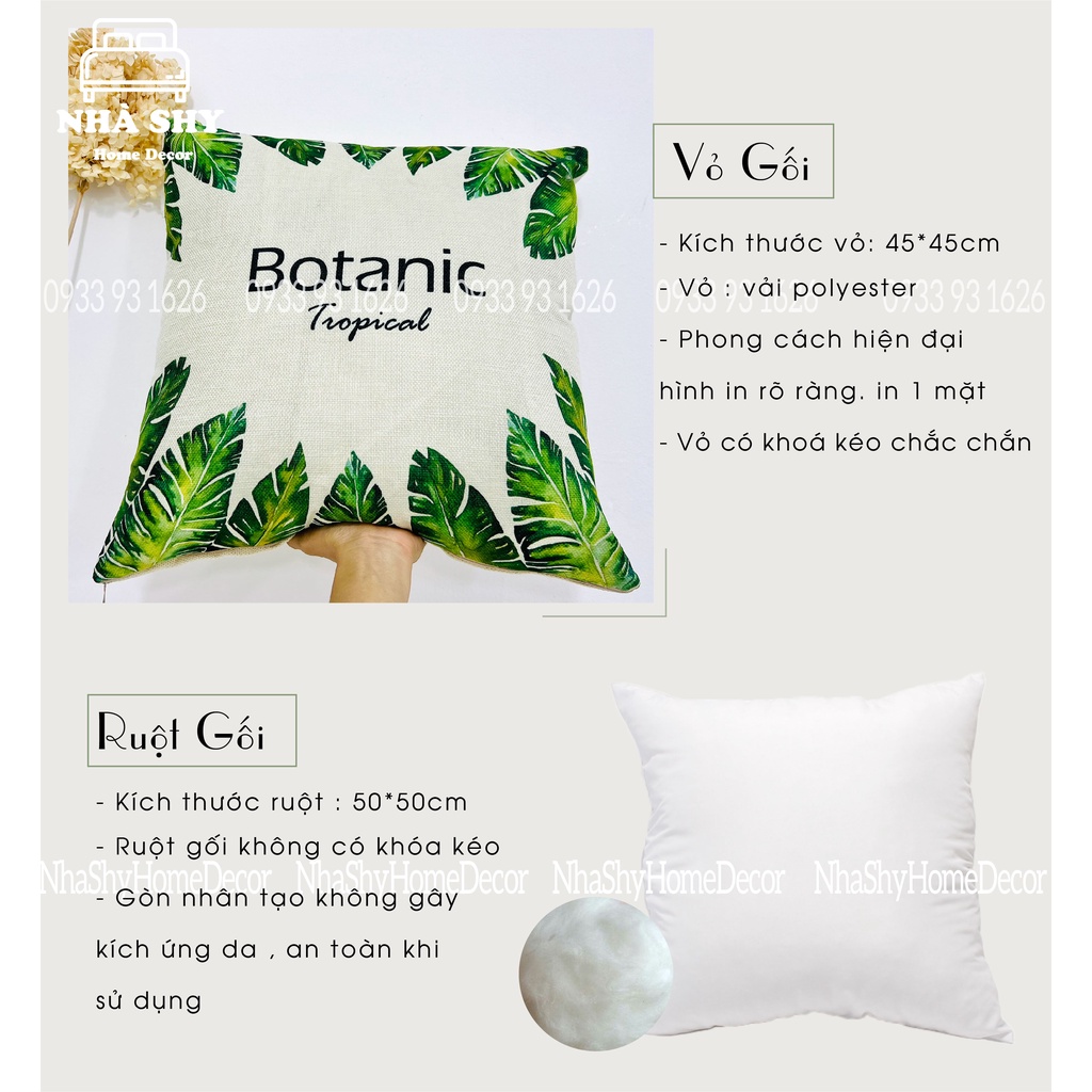 GỐI SOFA VUÔNG TỰA LƯNG - GỐI TRANG TRÍ HỌA TIẾT HOA LÁ 45X45CM