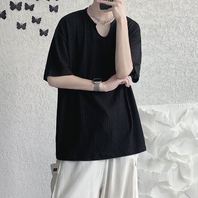 Áo Thun Nam Ngắn Tay Họa Tiết Kẻ Sọc Dáng Rộng Thời Trang Mùa Hè 2022