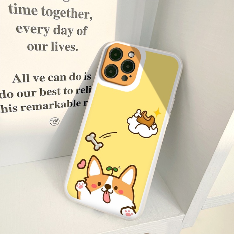 Ốp iphone - Ốp lưng iphone cạnh vuông viền camera Corgi trái tim dành cho ip 6 đến 14promax - ng182
