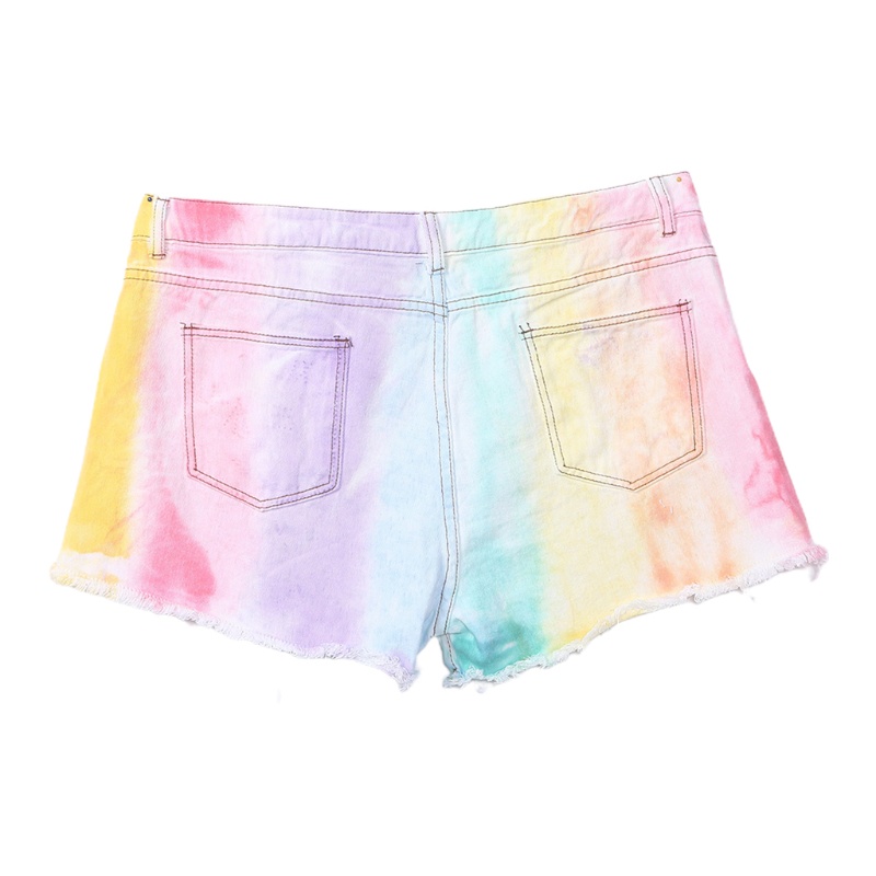 Quần Short Denim Phối Túi Màu Sắc Cầu Vồng Thời Trang Mùa Hè Dành Cho Nữ