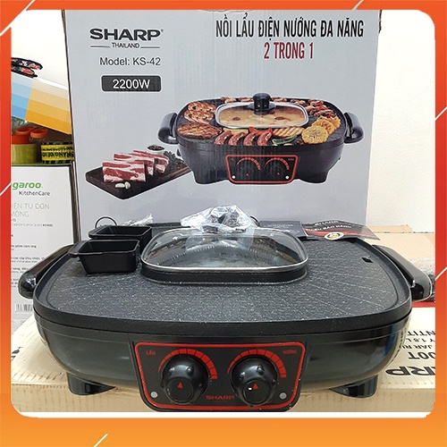 Nồi Lẩu Điện Nướng Đa Năng Sharp - KS42, Nồi Lẩu Nướng 2 Trong 1, Công suất 2200W, Bảo Hành 12 Tháng