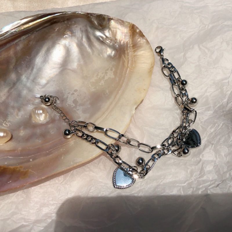 Double layer peach heart bracelet small ball pendant hand ornament