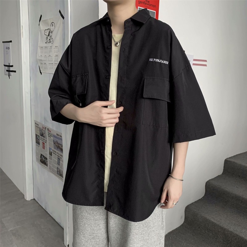 Áo Sơ Mi Tay Ngắn Màu Sắc Đơn Giản Dễ Phối Đồ Thời Trang Hè Phong Cách Hàn Quốc Cho Nam