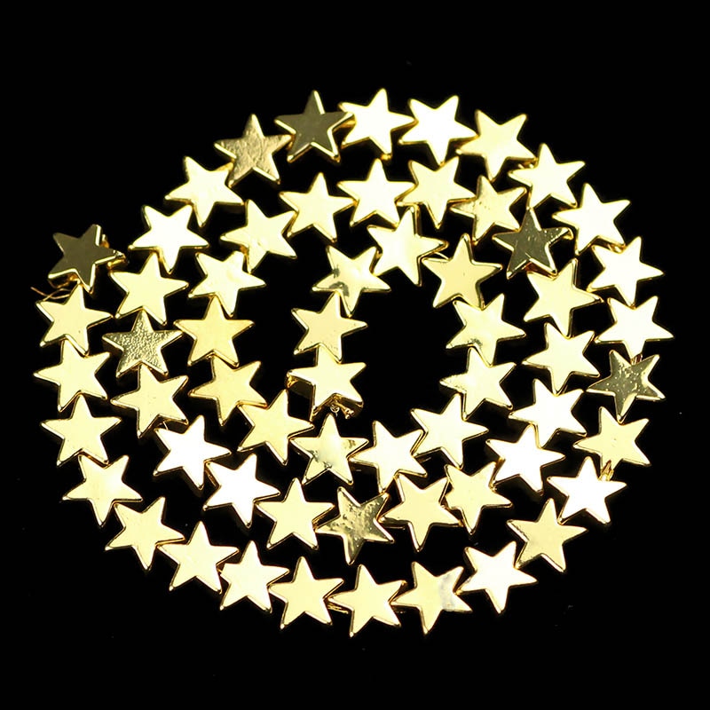 Chuỗi hạt đá tự nhiên 4/6/8mm màu vàng/bạc hình ngôi sao dùng làm trang sức Diy 15''