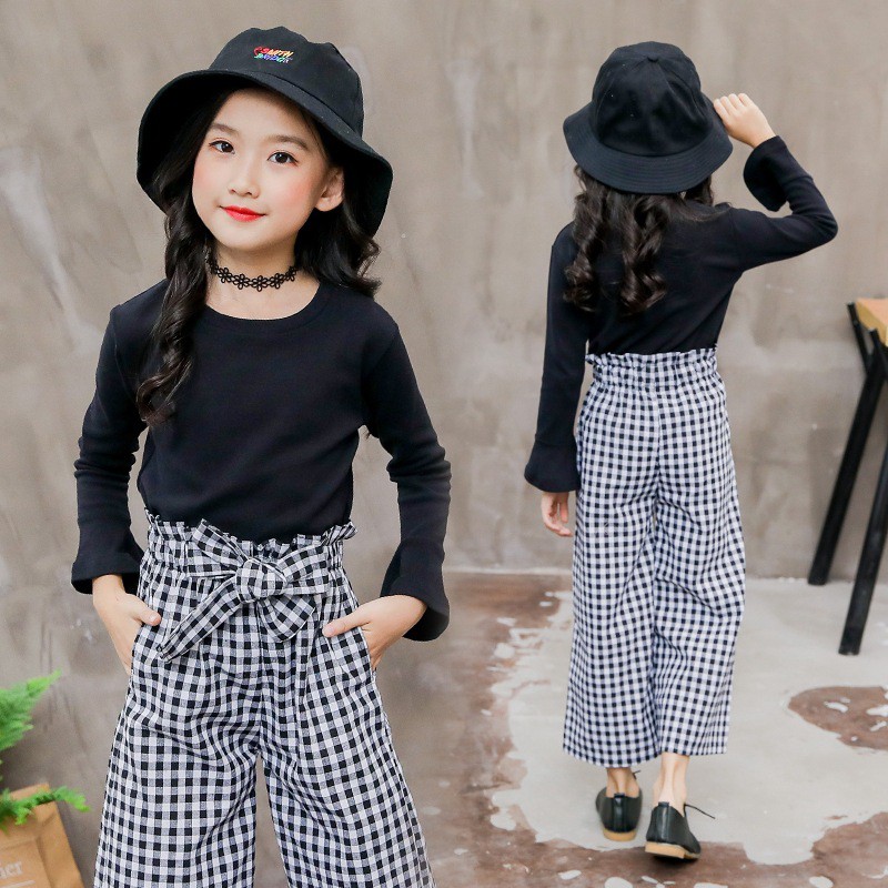 Bộ Quần Áo Gồm 2 Món Áo Thun Cotton Size Lớn + Quần Dành Cho Bé Gái 3-14 Tuổi