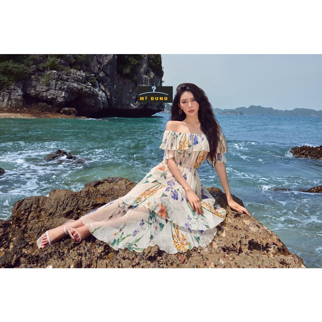 ĐẦM MAXI HOA DẬP LY TRỄ VAI- SIÊU SANG- NHẸ NHÀNG- GỢI CẢM