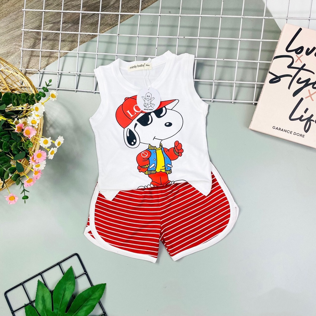 Bộ quần áo ba lỗ sát nách cho bé trai bé gái thun lạnh, quần kẻ sọc ngang. Bé 9-32kg MBBL17 Shop-Mẹ-Rùa