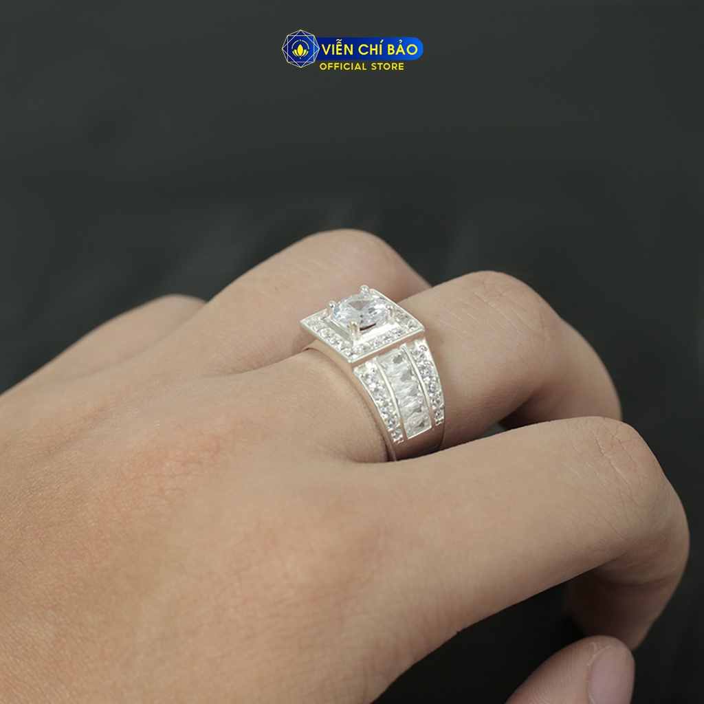 Nhẫn bạc nam đính đá vuông chất liệu bạc 925 thời trang phụ kiện trang sức Viễn Chí Bảo N300003