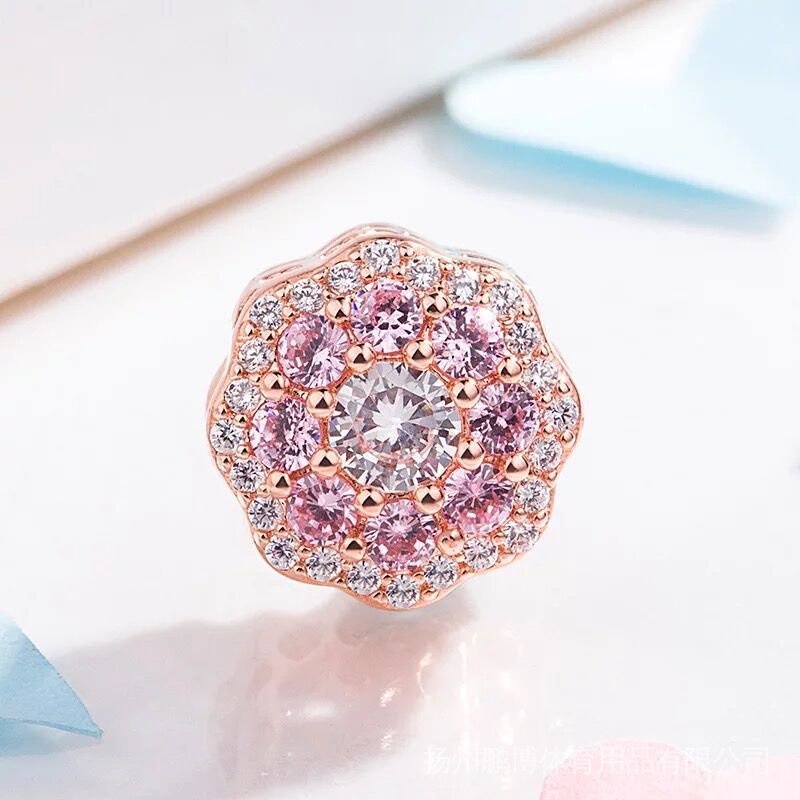 PANDORA Mặt Vòng cổ Bạc 925 Xỏ Hạt Tròn Hoa Hồng DIY Mới Chính Hãng