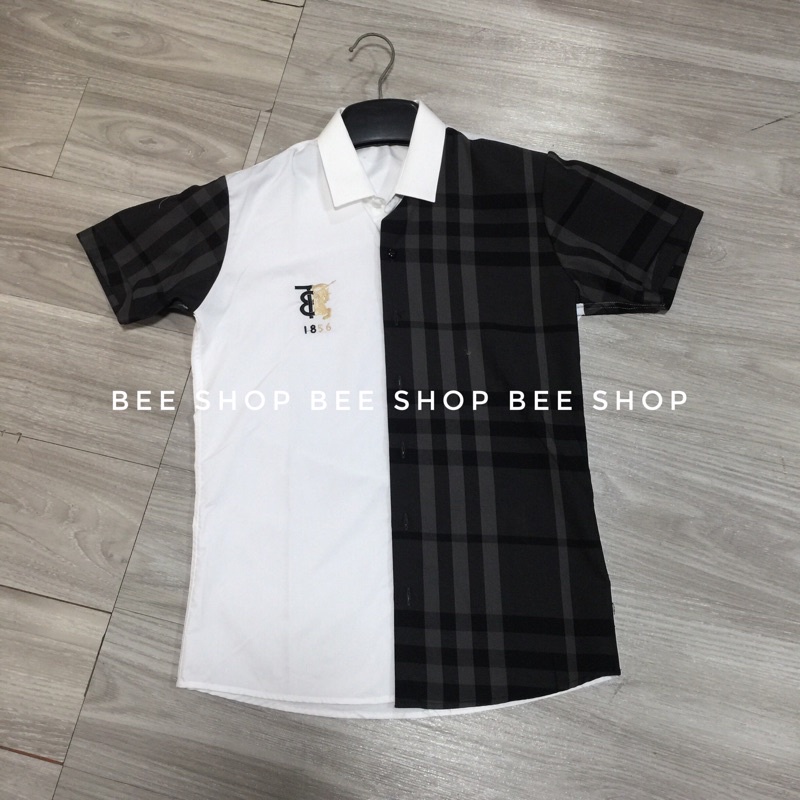 Áo Sơ Mi Nam Ngắn Tay BBR phối kẻ thêu logo - Bee Shop