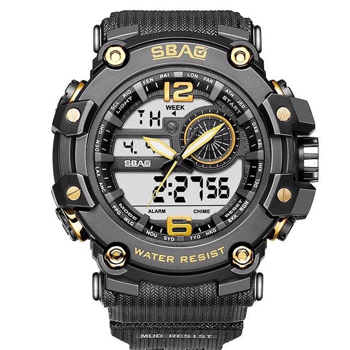 Đồng Hồ Nam SBAO SA842 Sports - 2 Máy Kim và Điện Tử Mạnh Mẽ Dây Silicone Bền Chắc mạnh mẽ nam tính