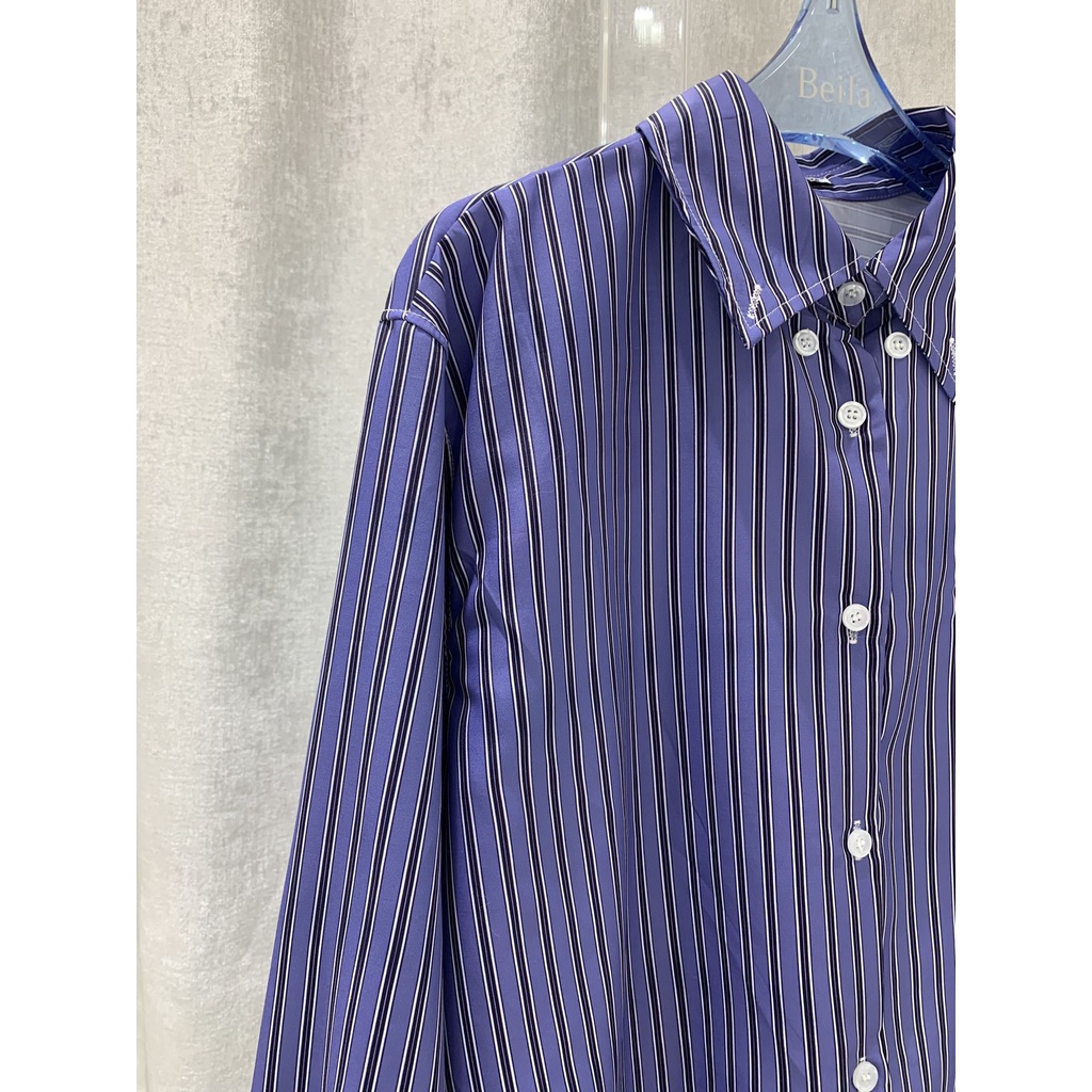 MiuMiu m22 early autumn new retro letter stripe hem burrs decoration simple all-match short shirt 2022