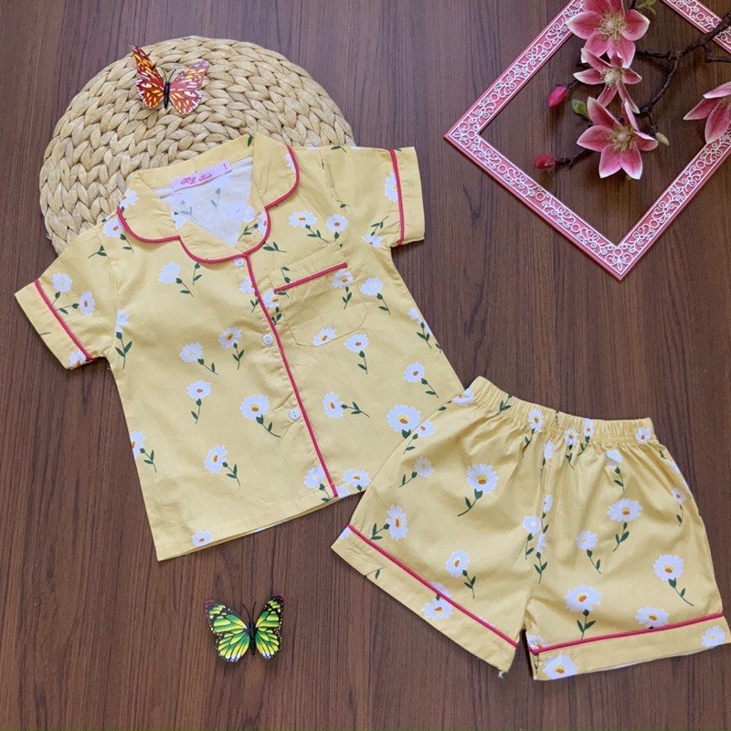 Bộ pijama đùi kate lụa bé gái 10-32kg